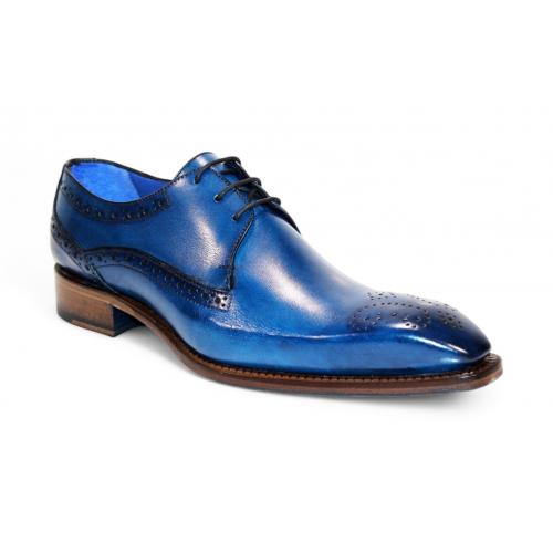 Emilio Franco "Giacamo" Ocean Blue Genuine Italian Calf Leather Lace-Up Dress Shoes.